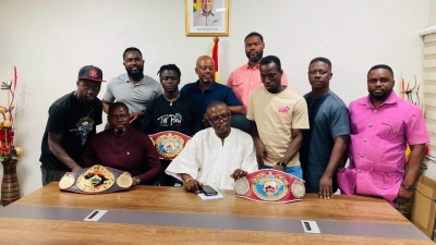 Bronx Boxing Club WBO Africa Champions And Management Meet Sports Minister Hon. Kofi Adams