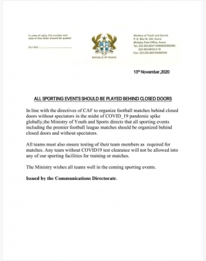 Sports Ministry blocks spectators from all sports events following COVID-19 spike