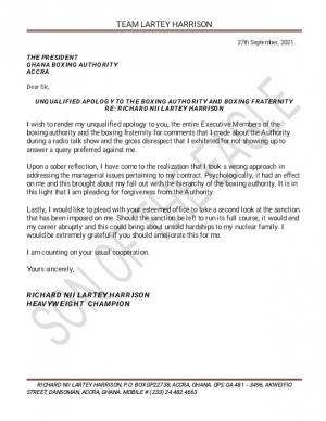 Former WBO Africa Champion Harrison Lartey Begs GBA For Forgiveness