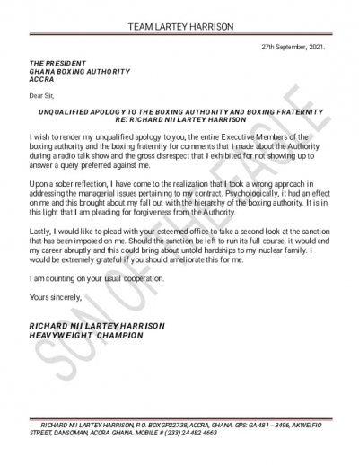 Former WBO Africa Champion Harrison Lartey Begs GBA For Forgiveness