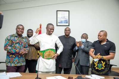 GBA Presents A Special National Title Belt To Sports Minister