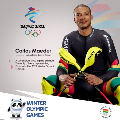 History repeated - Ghana Flag  hoisted at 2022 Winter Olympic Games by Alpine skier Carlos Maeder