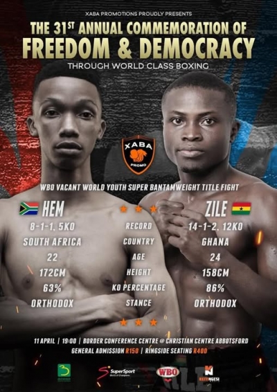 John Zile for WBO Youth Super Bantamweight Title Against Siyabulela Hem in South Africa