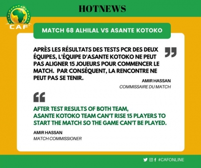 CAF declares Al Hilal winners of the game against Kotoko