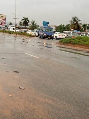 EARLY MORNING DOWNPOUR BLOCKS KASOA ROAD.