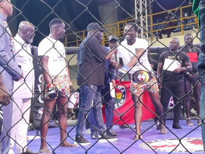 Ghana's Emmanuel Lamptey stops Ben Bazi of Nigeria in round one of Mixed Martial Arts (MMA) show
