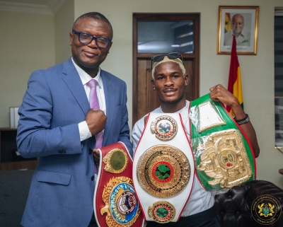 Ghana&rsquo;s New Boxing Pride: Theo Lopez Presents WBO African Title Belt To Sports &amp; Recreation Minister