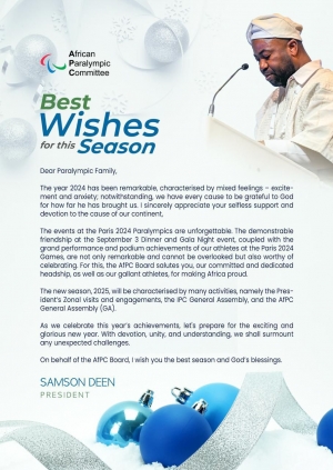 African Paralympic Committee President Samson Deen Sends Festive Greetings To Paralympic Fraternity